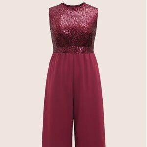 Sequin Patchwork Mock Neck Sleeveless Jumpsuit